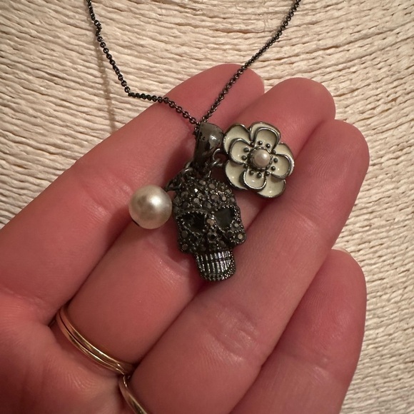 French Connection Jewelry - French Connection | Skull Pendant Necklace with Pearl and Flower Charms